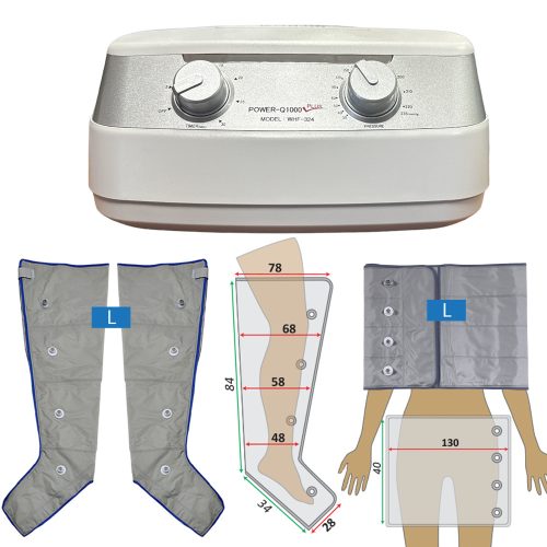 Power Q-1000 Plus Lymphdrainage gerät Set - L Beinmanschetten Paar und L Taillenmanschette
