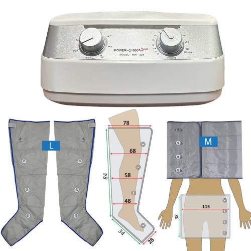 Power Q-1000 Plus Lymphdrainage gerät Set - L Beinmanschetten Paar und M Taillenmanschette