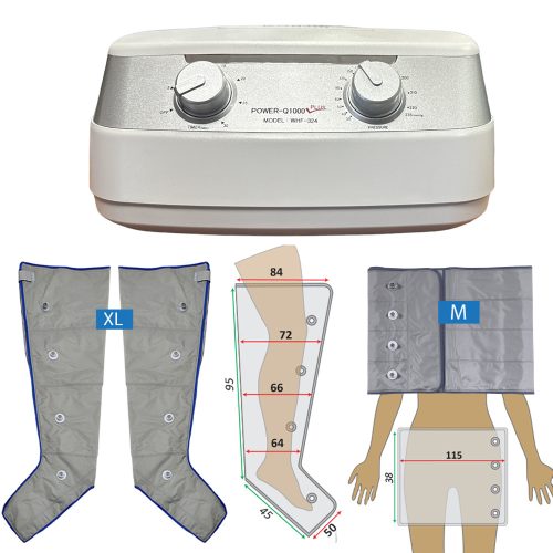 Power Q-1000 Plus Lymphdrainage gerät Set - XL Beinmanschetten Paar und M Taillenmanschetten