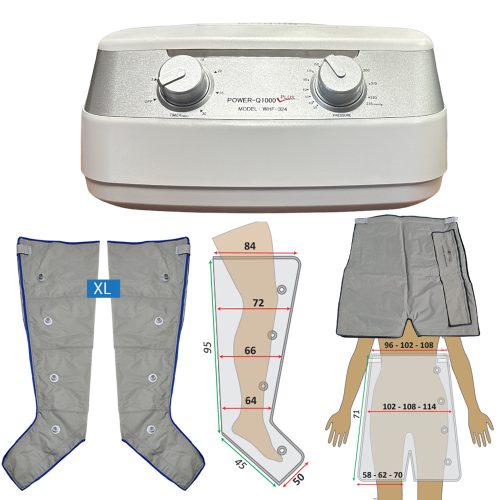 Power Q-1000 Plus Lymphdrainage gerät Set - XL Beinmanschetten Paar und Hosenmanschetten