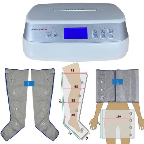 Power Q-1000 Premium Lymphdrainage gerät Set - L Beinmanschetten Paar und L Taillenmanschette