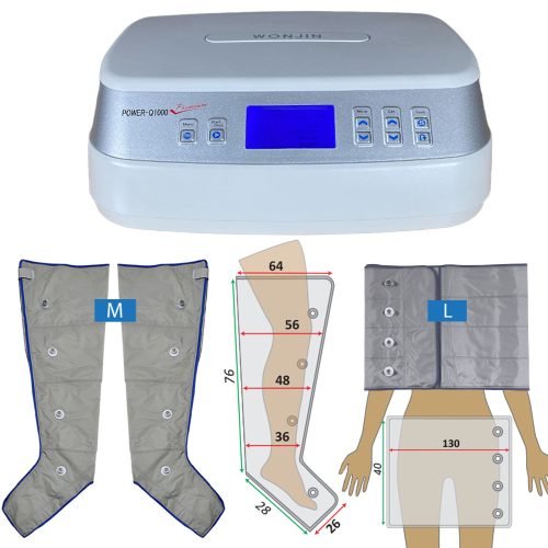 Power Q-1000 Premium Lymphdrainage gerät Set - M Beinmanschetten Paar und L Taillenmanschette