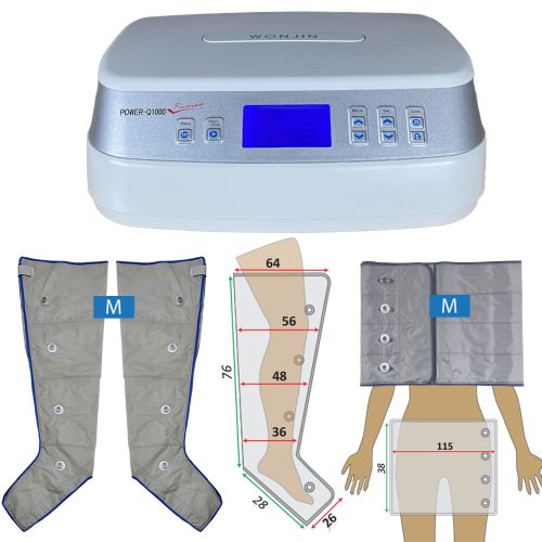 Power Q-1000 Premium Lymphdrainage gerät Set - M Beinmanschetten Paar und M Taillenmanschette