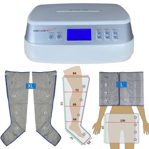 Power Q-1000 Premium Lymphdrainage gerät Set - XL Beinmanschetten Paar und L Taillenmanschette
