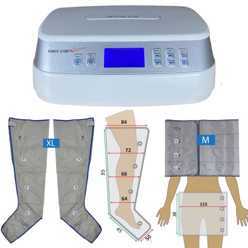 Power Q-1000 Premium Lymphdrainage gerät Set - XL Beinmanschetten Paar und M Taillenmanschetten